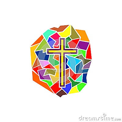 Church logo. Christian symbols. Cross of Jesus Christ and mosaic. Vector Illustration