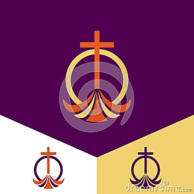 Church logo. Christian symbols. The cross of Jesus Christ, the worship of God alone Vector Illustration