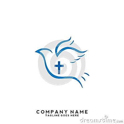 Church logo. Christian symbols. The Cross of Jesus, the fire of the Holy Spirit and the dove Vector Illustration