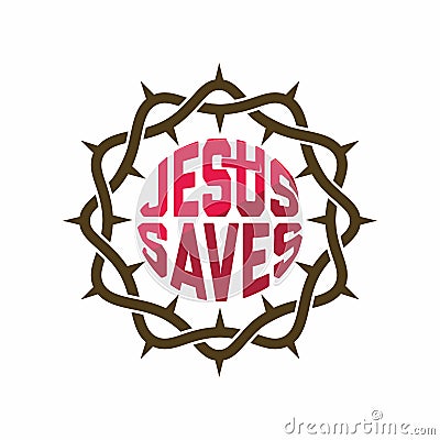 Church logo. Christian symbols. Crown of thorns. Jesus saves. Vector Illustration