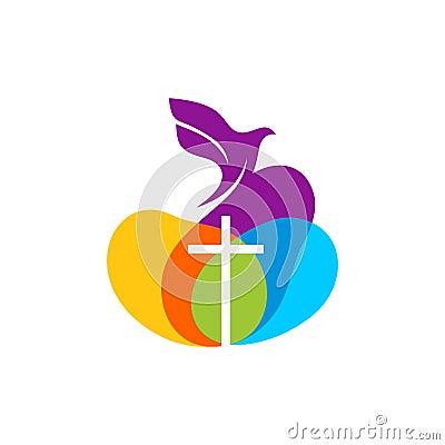 Church logo. Christian symbols. The dove and the cross of Jesus. Vector Illustration