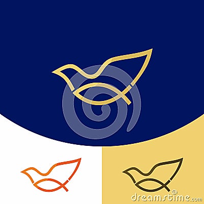 Church logo. Christian symbols. Fish - Jesus symbol, a dove - the Holy Spirit. Vector Illustration