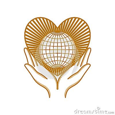 Church logo. Christian symbols. Hands turned to the world beloved of God Vector Illustration