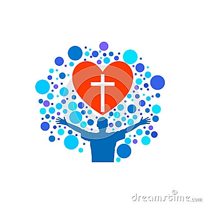 Church logo. Christian symbols. A man who worships Jesus Christ. Vector Illustration