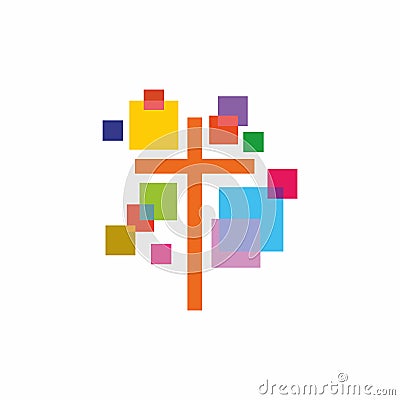 Church logo. Cristian symbols. The cross of Jesus and the colored elements. Vector Illustration