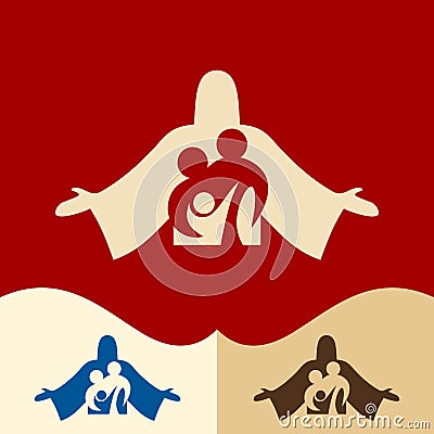 Church logo. Cristian symbols. Family in Christ Jesus. Vector Illustration