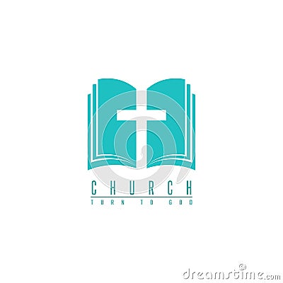 Church logo, cross and abstract bible religion symbol, design element for faith icon Vector Illustration