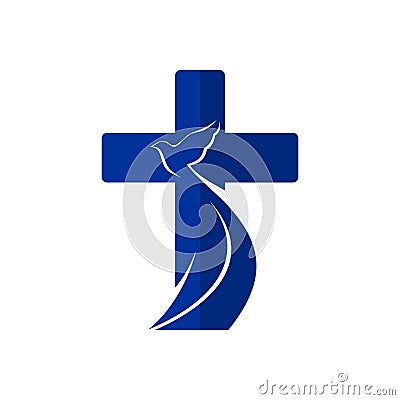 Church logo. Cross and dove, symbol of the Holy Spirit Vector Illustration