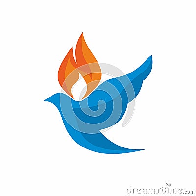 Church logo. The dove and the flame are symbols of the Holy Spirit Vector Illustration