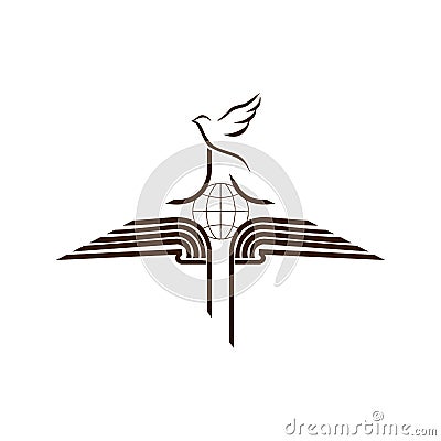 Church logo. The open bible, the cross of Jesus Christ and the dove are a symbol of the Holy Spirit Vector Illustration