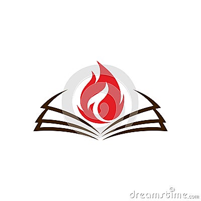 Church logo. An open bible and a flame are a symbol of the Holy Spirit Vector Illustration