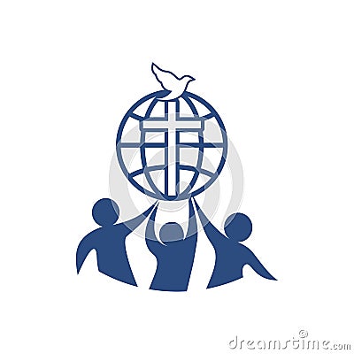Church logo. People around the world worship the Lord Jesus Christ in the Spirit and in truth. Vector Illustration