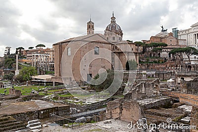 Church of Luke and Martin among the ruins of the ancient Roman Forum, Rome Editorial Stock Photo