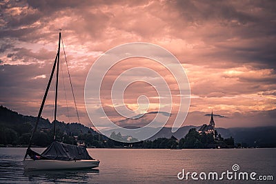 the Church of Maria Woerth at lake woerthersee at sunrise Editorial Stock Photo
