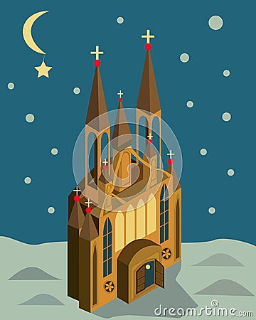 Church on a moonlit night for Christmas Vector Illustration