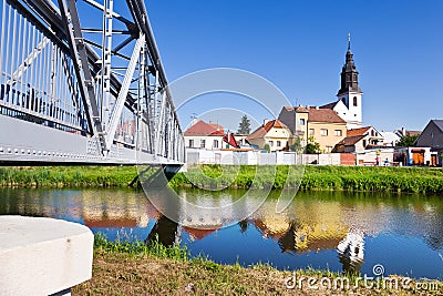 Church and Morava river, Uhersky Ostroh town, South Moravia, Czech republic Editorial Stock Photo
