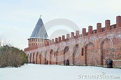 Church of the Mother of God Hodegetria Gate and the fortress wall Stock Photo