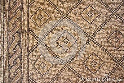 The Church of Multiplication of loaves and fish in Tabgha, Israel. Part of the Byzantine floor mosaic. Geometry Stock Photo