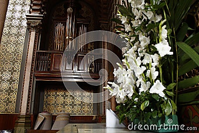 Church organ in Chapel of lord Saint Jose in Cathedral, Leon, Guanajuato. Side view Editorial Stock Photo