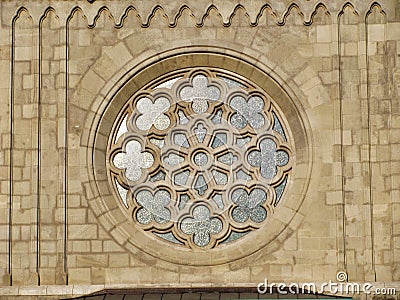 Church ornaments, window in the Buda Castle in Hungary, Budapest Stock Photo
