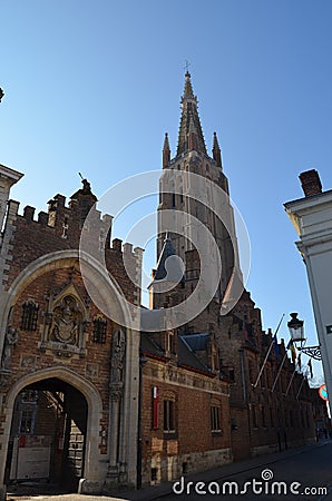 Church of Our Lady (Onze-LIeve-Vrouwekerk), Bruges, Belgium Editorial Stock Photo