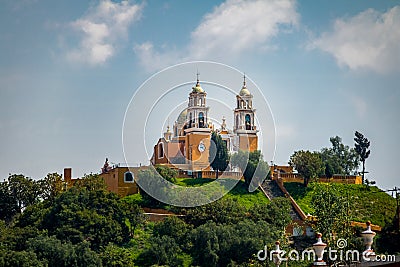 Church of Our Lady of Remedies at the top of Cholula pyramid - Cholula, Puebla, Mexico Stock Photo