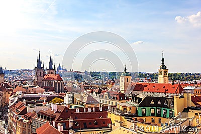 Church of Our Lady before Tyn and the Old Town of Prague aerial Stock Photo