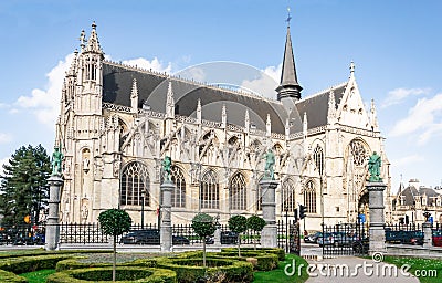 Church of Our Lady of Victory in Sablon or Eglise catholique Notre-Dame-du-Sablon at the Square of Petit Sablon in Brussels, Stock Photo