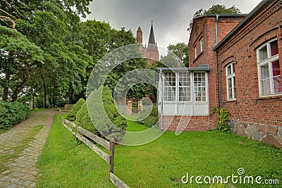 Church and parsonage in Gristow, Mecklenburg-Vorpommern, Germany Stock Photo