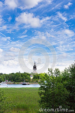 Church and port in Naantali, Finland Editorial Stock Photo