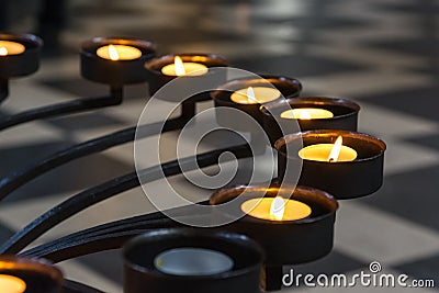 Church Prayer Candles Metal Frame Closeup Perspective Texture Re Stock Photo