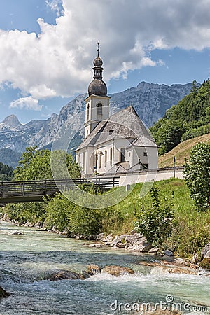 Church of Ramsau near Berchtesgaden in German Bavarian alps Stock Photo