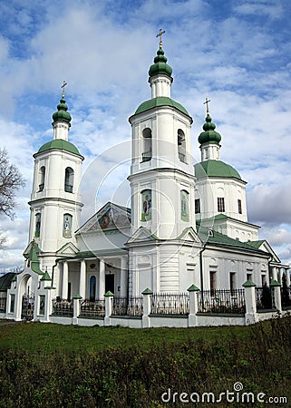 Church of the Resurrection, built in classic style, late 18th century, in Molodi near Chekhov, Moscow Oblast, Russia Stock Photo