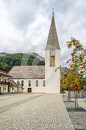 Church Sacred Heart of Jesus in Corvara - Italy Dolomites Stock Photo