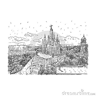 The Church of the Sacred Heart of Jesus. Mount Tibidabo. Barcelona, Catalonia, Spain. Stock Photo