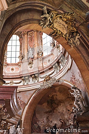 Prague, Czech Republic - March 15, 2020 The Church of Saint Nicholas, baroque painted ceiling, baroque interior Editorial Stock Photo