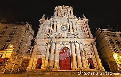 Church of Saint-Paul-Saint-Louis at night , Marais 4th arrondissement , Paris, France. Stock Photo