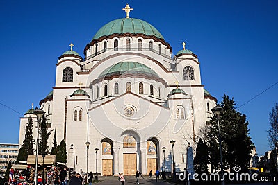 The Church of Saint Sava, Serbian Orthodox church. Detail Editorial Stock Photo