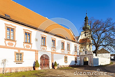 church of Saint Sigismond and palace in Popice, Znojmo region, Czech Republic Stock Photo