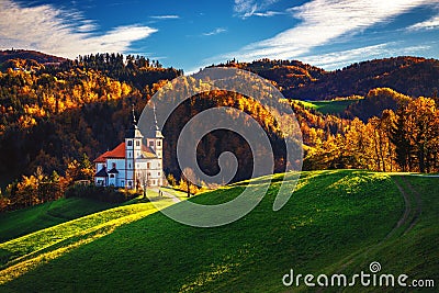 Church of Saint Volbenka stands on the Church Hill near the Crni Vrh village. Stock Photo