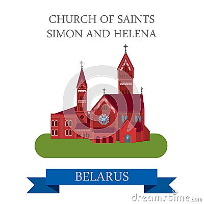 Church Saints Simon Helena Minsk Belarus flat vector attraction Vector Illustration