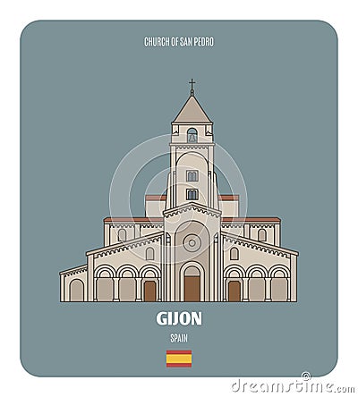 Church of San Pedro in Gijon, Spain Vector Illustration