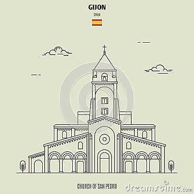 Church of San Pedro in Gijon, Spain. Landmark icon Vector Illustration