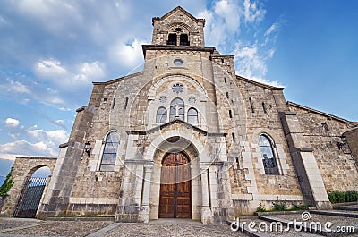 Church of San Vicente Martir and San Sebastian at dusk, in Frias, Burgos, Spain. Stock Photo