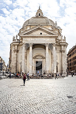 Church Santa Maria. Piazza del Popolo. Rome, Italy Editorial Stock Photo