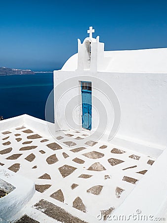 Church on Santorini island in Greece in Cyclades archipelago Stock Photo