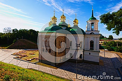 Church of the Saviour at Berestovo. Side view of Church of the Saviour in Berestovo seen with its 19th cen. steepled belfry. Editorial Stock Photo