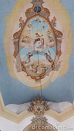 Church of Senhora do Carmo Roof Painting, Carmelite order. Portuguese late Baroque Editorial Stock Photo