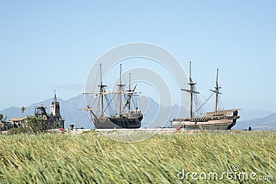 Church and ships on a film set Editorial Stock Photo