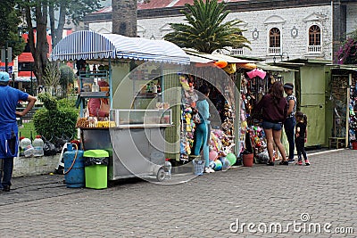 The church square in Banos, Ecuador Editorial Stock Photo